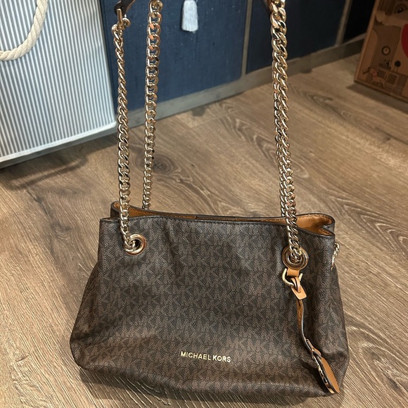 Michael Kors Initial Brown & Gold Shoulder Bag - Picture 1 of 10